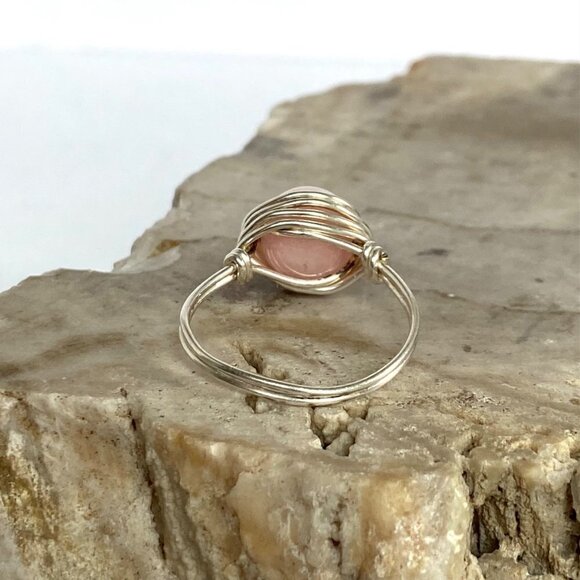 Sterling Silver Wire Wrapped 8MM Pink Rose Quartz Bead Ring Size 6.75 - Picture 3 of 16